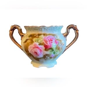 Lefton China Elegant Vintage Floral Porcelain Sugar Bowl with Gold Handles